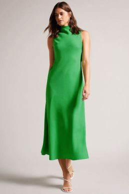 Ted Baker Eleanar Cowl Neck Sleeveless Midi Slip Dress Green