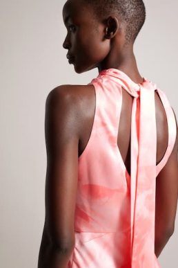 Ted Baker Foreste Cowl Neck Bias Cut Midi Dress Coral