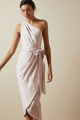Ted Baker Gabie One Shoulder Drape Midi Dress Light Pink Blush