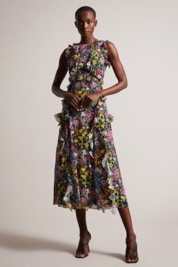 Ted Baker Gloriha Sleeveless Waterfall Maxi Dress Black Multi