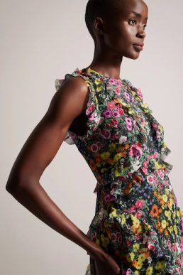 Ted Baker Gloriha Sleeveless Waterfall Maxi Dress Black Multi