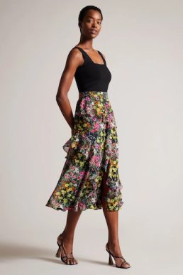 Ted Baker Jennias Knit Bodice Dress With Ruffle Skirt Black Multi