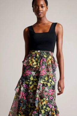 Ted Baker Jennias Knit Bodice Dress With Ruffle Skirt Black Multi