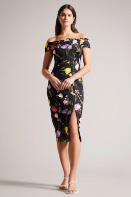 Ted Baker Loveina Floral Bardot Bodycon Dress Black Multi