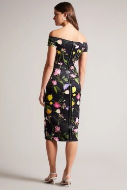 Ted Baker Loveina Floral Bardot Bodycon Dress Black Multi