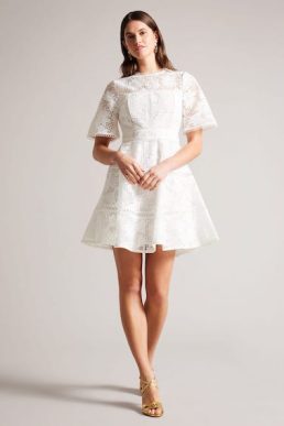 Ted Baker Lydiiha Mini Fit And Flare Lace Dress White