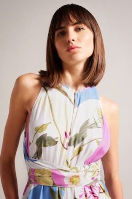 Ted Baker Maudee Floral Print Halter Neck Jumpsuit White Blush