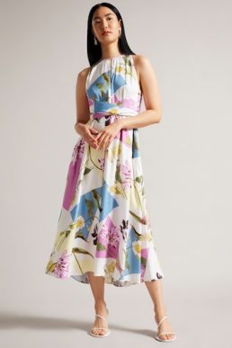 Ted Baker Saanvii Floral Halter Neck Midi Dress White Pink Multi