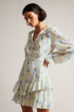 Suziiee Waisted Mini Dress With Asymmetric Ruffles