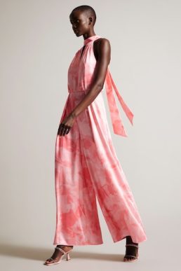 Ted Baker Tinslee Halter Neck Wide Leg Jumpsuit Coral