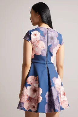 Ted Baker Trinia Floral Print Skater Dress Dark Blue Pink Blush