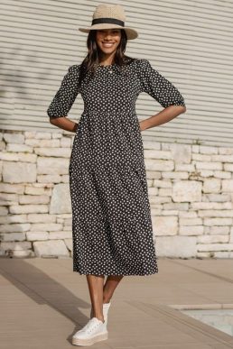 Threadbare Women's Black Abstract Dot Tiered Midi Dress