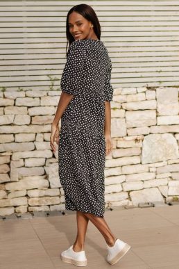 Threadbare Women's Black Abstract Dot Tiered Midi Dress