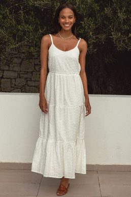 Threadbare Women's White Broderie Anglaise Cami Strap Tiered dress