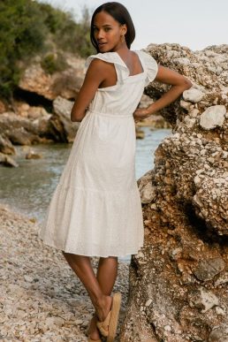 Threadbare Women's White Broderie Anglaise Frill Sleeve Tiered dress