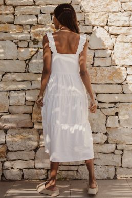 Threadbare Women's White Linen Blend Tiered Midi Dress