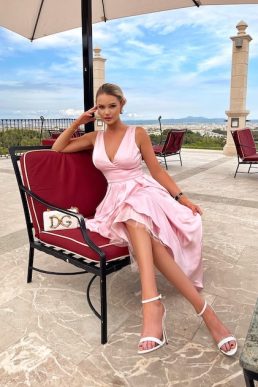 Coast Full Skirted Satin Midi Dress, Light Pink/Blush