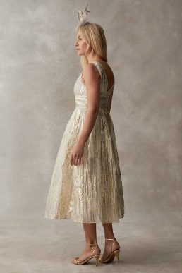 Coast V Neck Metallic Jacquard, Gold