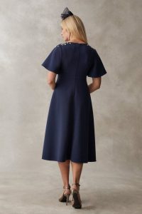 Coast Premium Flutter Sleeve Embellished Midi Dress, Navy Blue