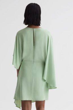 Reiss Christy Cape Sleeve Asymmetric Mini Dress Sage