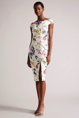Ted Baker Loveina Floral Bardot Bodycon Dress White Multi
