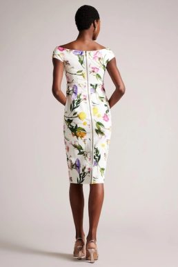 Ted Baker Loveina Floral Bardot Bodycon Dress White Multi