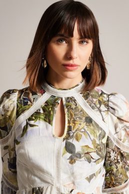 Ted Baker Maylily High Neck Botanical Dress With Ladder Lace