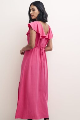 Nobody's Child Pink Flutter Sleeve Suki Midi Dress ECOVERO