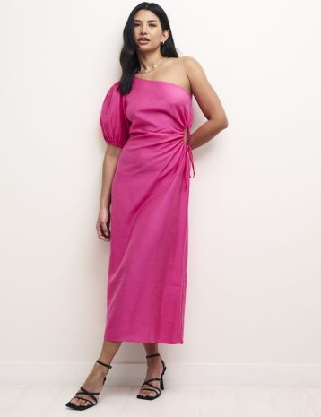 Nobody's Child Pink One Shoulder Cut Out Detail Aubrey Midi