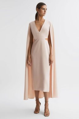 Reiss Kate Cape-Style Midi Dress Nude