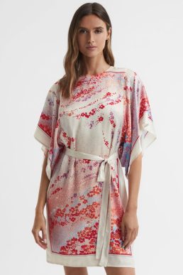Reiss Leea Printed Belted Mini Dress White Red Multi