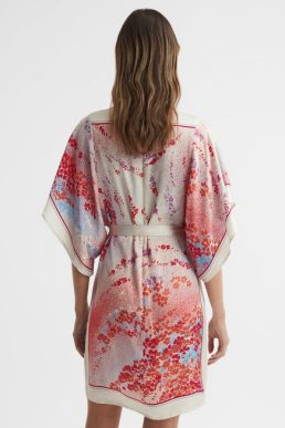 Reiss Leea Printed Belted Mini Dress White Red Multi