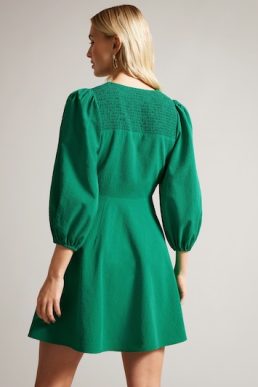 Ted Baker Jozelyn Tie Front Mini Dress With Balloon Sleeve Green