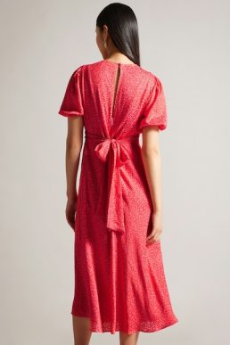 Ted Baker Mayyia Geometric Floral Puff Sleeve Midaxi Fuchsia