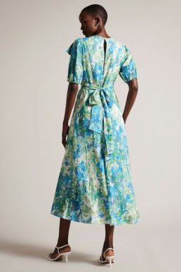 Ted Baker Nicciey Floral Puff Sleeve Midaxi Dress Blue Green