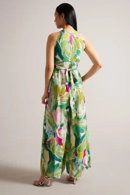 Ted Baker Rachily Halterneck Jumpsuit With Wrap Bodice Detail Green multi