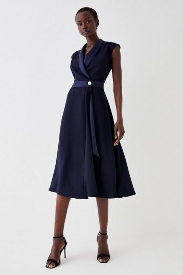 Coast Sleeveless Tux Wrap Fluid Midi Dress, Navy - Image 2