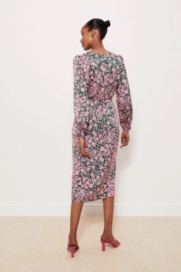 Hobbs Charton Floral Long Sleeve Dress Green Pink