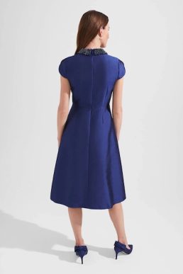 Hobbs Christie Silk Wool Beaded Dress Royal Blue