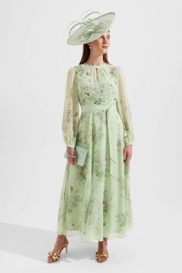 Hobbs Leia Silk Fit And Flare Dress Green Multi