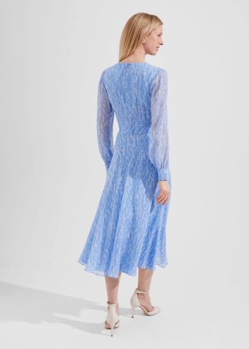 Hobbs Viviana Silk Fit And Flare Dress Light Blue