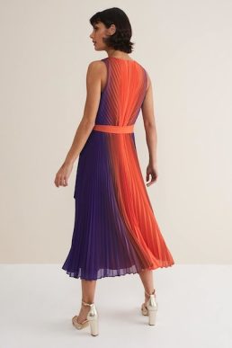 Phase Eight Simara Ombre Pleated Midi Dress Vermillion multi