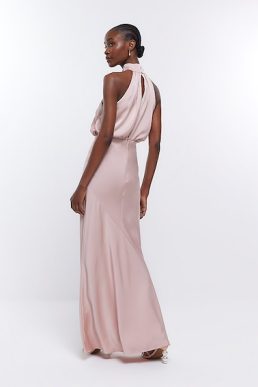 River Island Pink Blush Bridesmaid Halter Maxi Dress