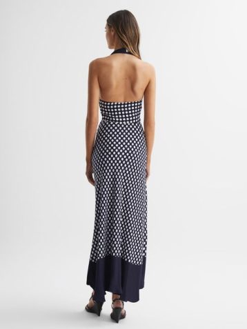Reiss Amelia Striped Polka Dot Halter Maxi Dress, Navy/White - Image 2