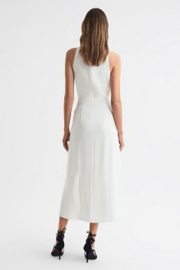 Reiss Giana High Neck Draped Midi Dress Ivory