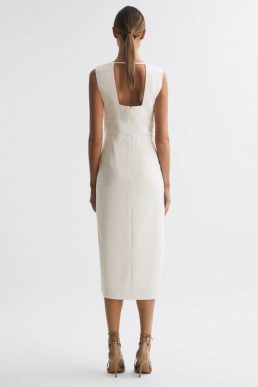 Reiss Jayla Fitted Wrap Design Midi Dress Ivory