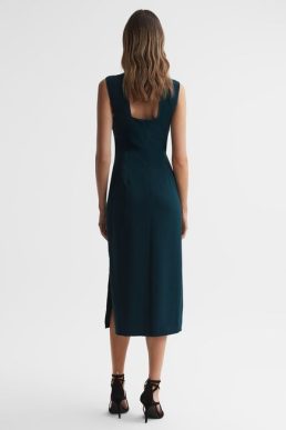 Reiss Jayla Fitted Wrap Design Midi Dress Teal