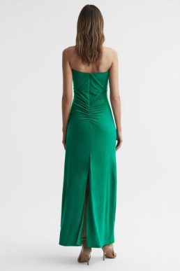 Reiss Lana Plunge Neck Halter Maxi Dress Green