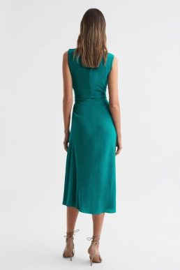 Reiss Lexi Bodycon Ruched Midi Dress Green