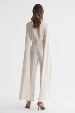 Reiss Olivia Cape Sleeve V-neck Jumpsuit Ivory